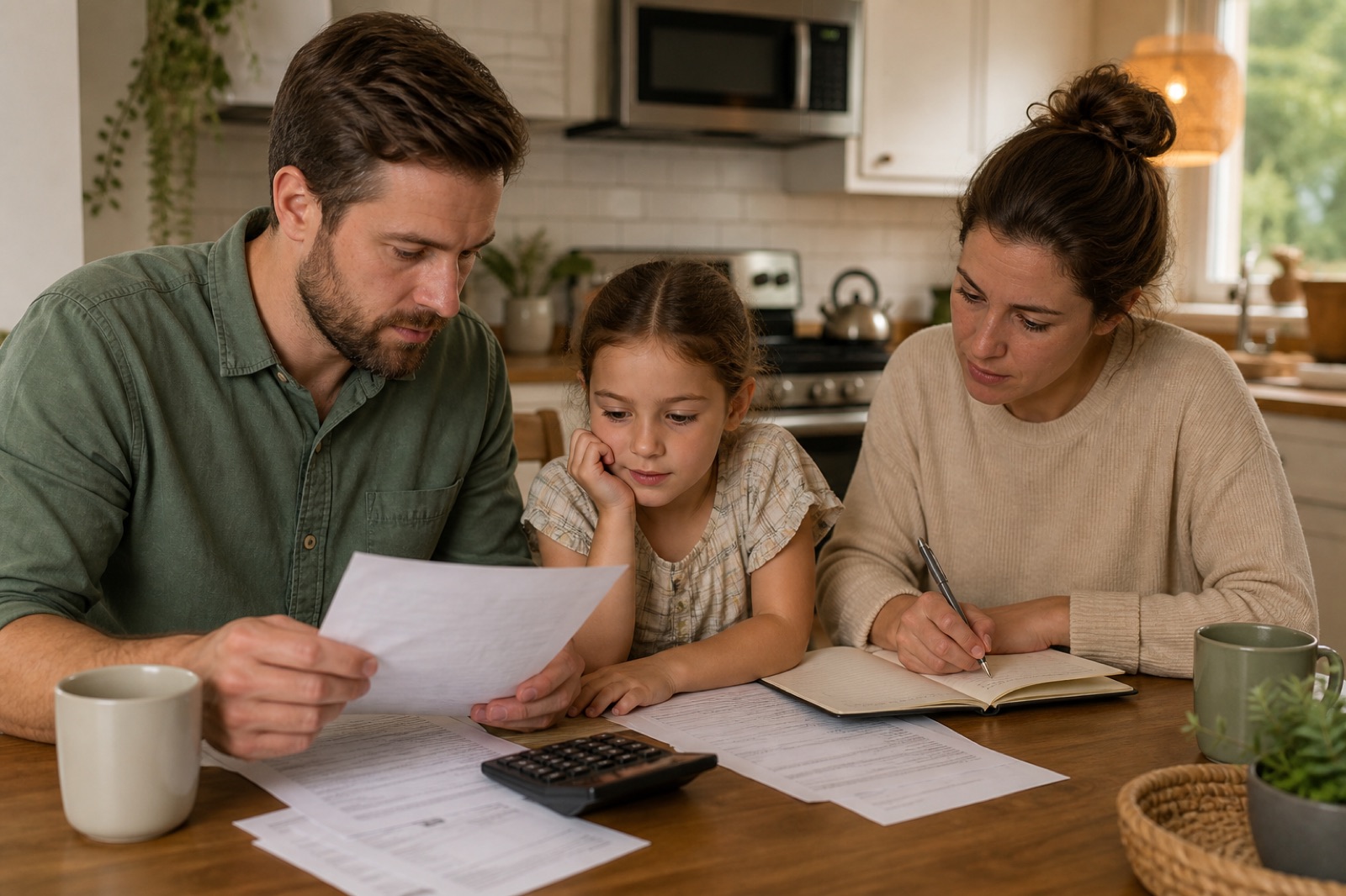 Borrower reviewing personal loan agreement questions at a kitchen table
